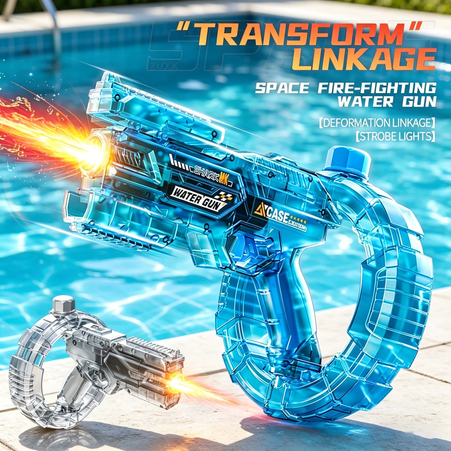 Energy Gathering Ring Electric Water Gun LED Lighting Linkage Deformation Continuous Shooting Toy Summer Beach Pool Games Gift